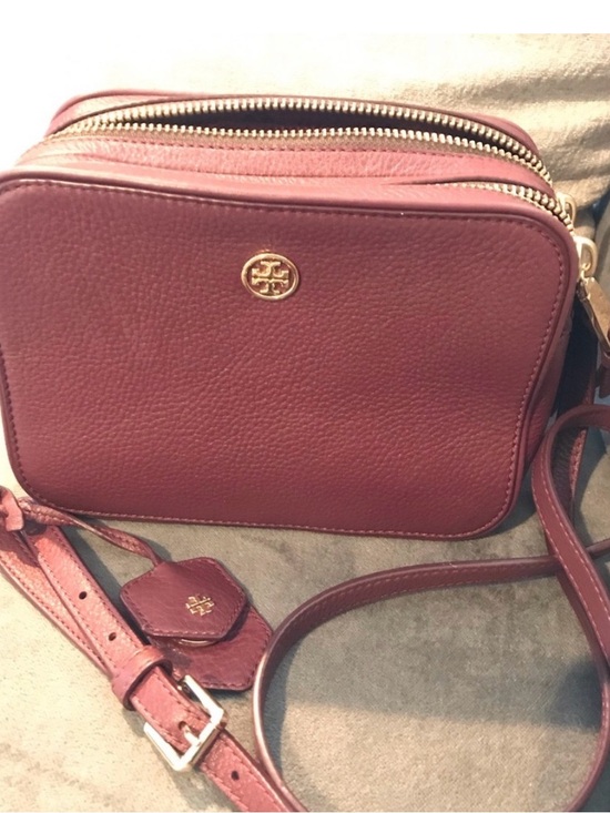Tory Burch Handbags - Tory Burch Wine Red Pebbled Leather Double-Zip Crossbody